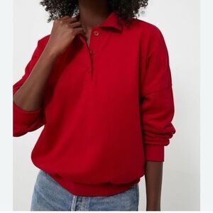 NWT Tuckernuck Pomander Place Women Red Bode Tuckernuck Pullover Polo Sweatshirt